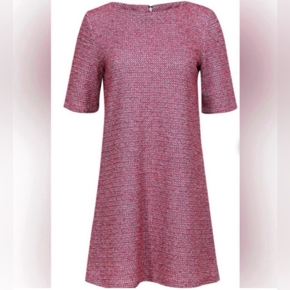 Alice and Olivia Red/Black/White Tweed Shift Dress Mod Preppy - Small Petite-EUC